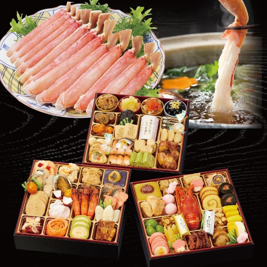 千賀屋謹製 迎春おせち料理「福寿千」 冷蔵 和風三段重 4～5人前 生ずわい蟹 しゃぶしゃぶ用 セット