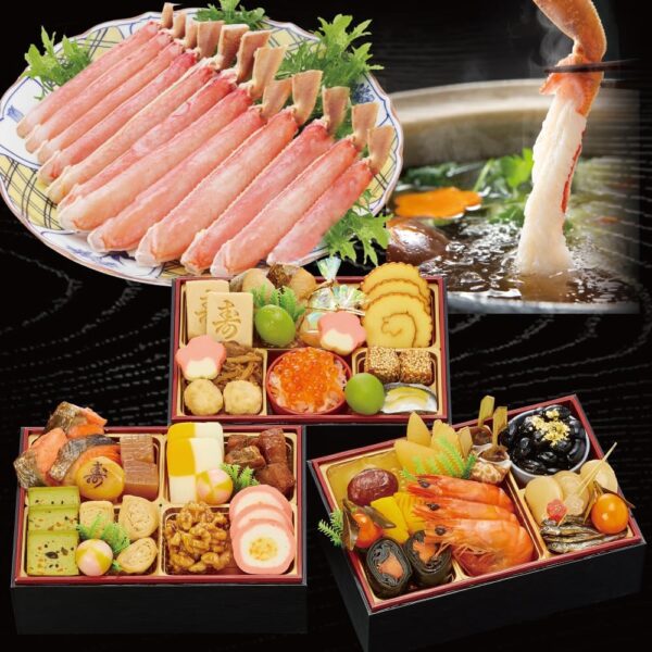 千賀屋謹製 迎春おせち料理「千結び」 冷蔵 和風三段重 2～3人前 生ずわい蟹 しゃぶしゃぶ用 セット