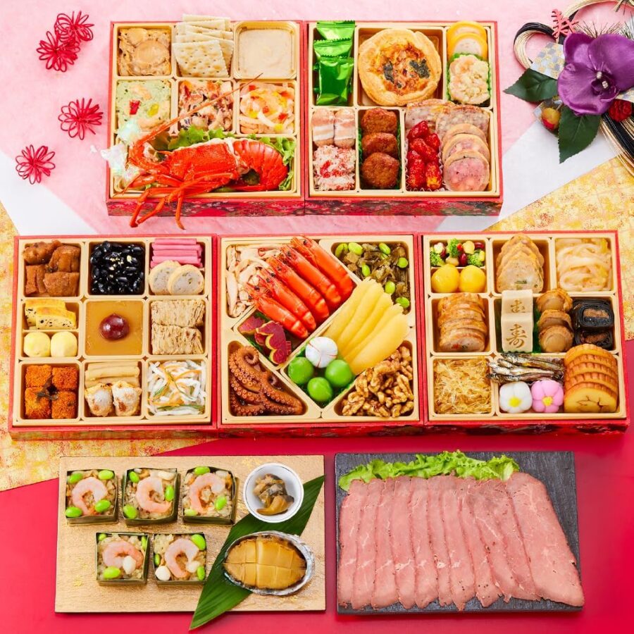 板前魂の曙 板前魂 おせち 和洋風五段重 福良鮑（あわび） ローストビーフ 海鮮おこわ付 5人前