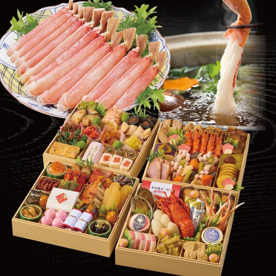 千賀屋謹製 迎春おせち料理「千ノ幸」 冷蔵 和風四段重 6～7人前 生ずわい蟹 しゃぶしゃぶ用 セット
