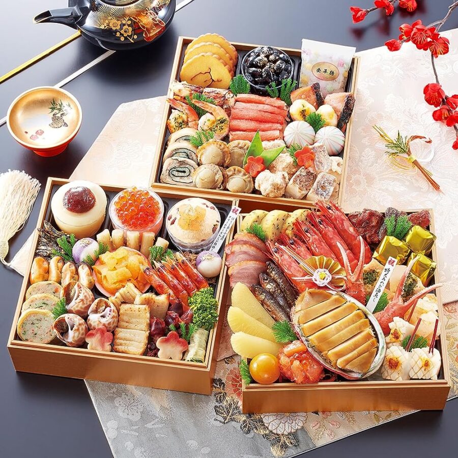 【冷蔵 盛付済 おせち 解凍不要】京都先斗町 「ふじ田」監修黄金重 松寿安【三段重 約3～4人前】