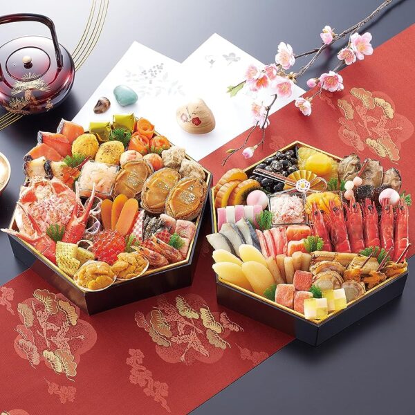 【冷蔵 盛付済 おせち 解凍不要】京都祇園 料亭「岩元」監修六角二段 海宝箱【6角2段重 約4人前】